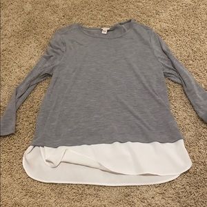 Grey and white JCrew blouse.